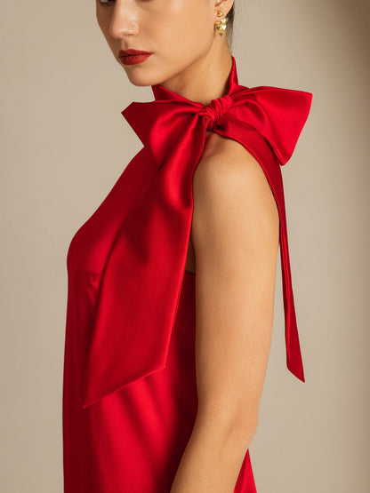 Rosstef 19Momme Silk Sleeveless Tie Neck Midi Dress