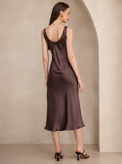 Rosstef 100% Mulberry Silk U Neck Midi Long Dress