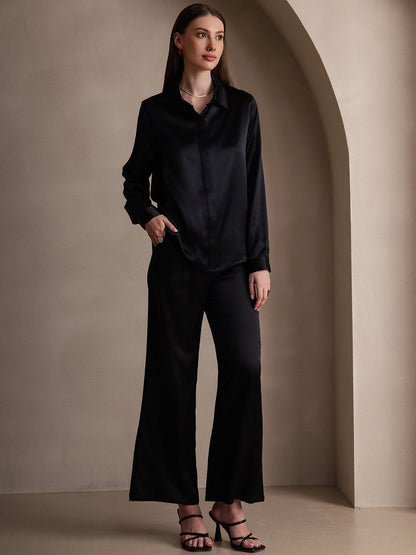 Rosstef 19Momme Silk Long Sleeve Lapel Collar Kadın Bluzu