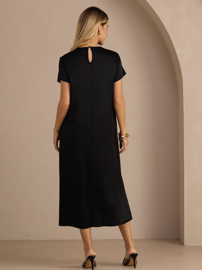 Rosstef 19Momme Silk Midi Dress With Side Pockets