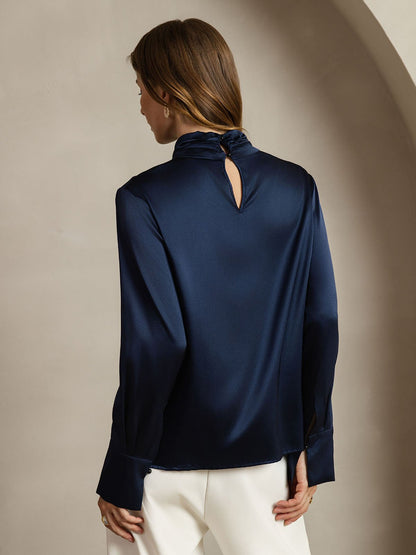 Rosstef 19Momme Silk Keyhole Neck Blouse with Pearl Buttons