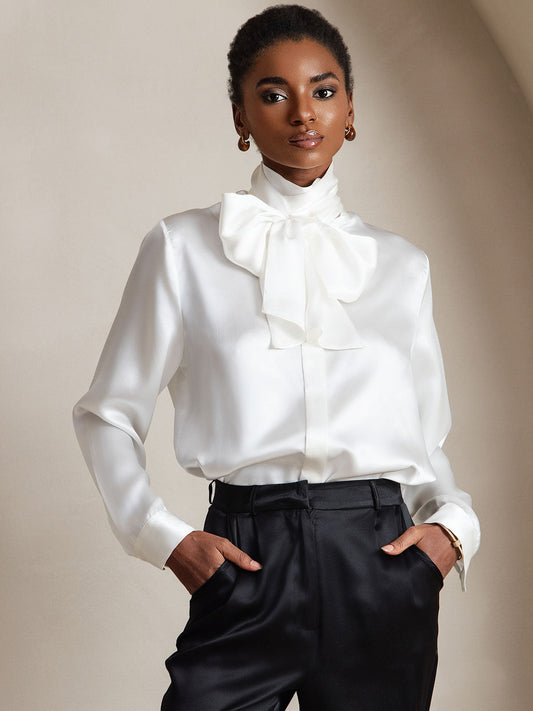 Rosstef 19Momme Silk Long Sleeve High Neck Blouse