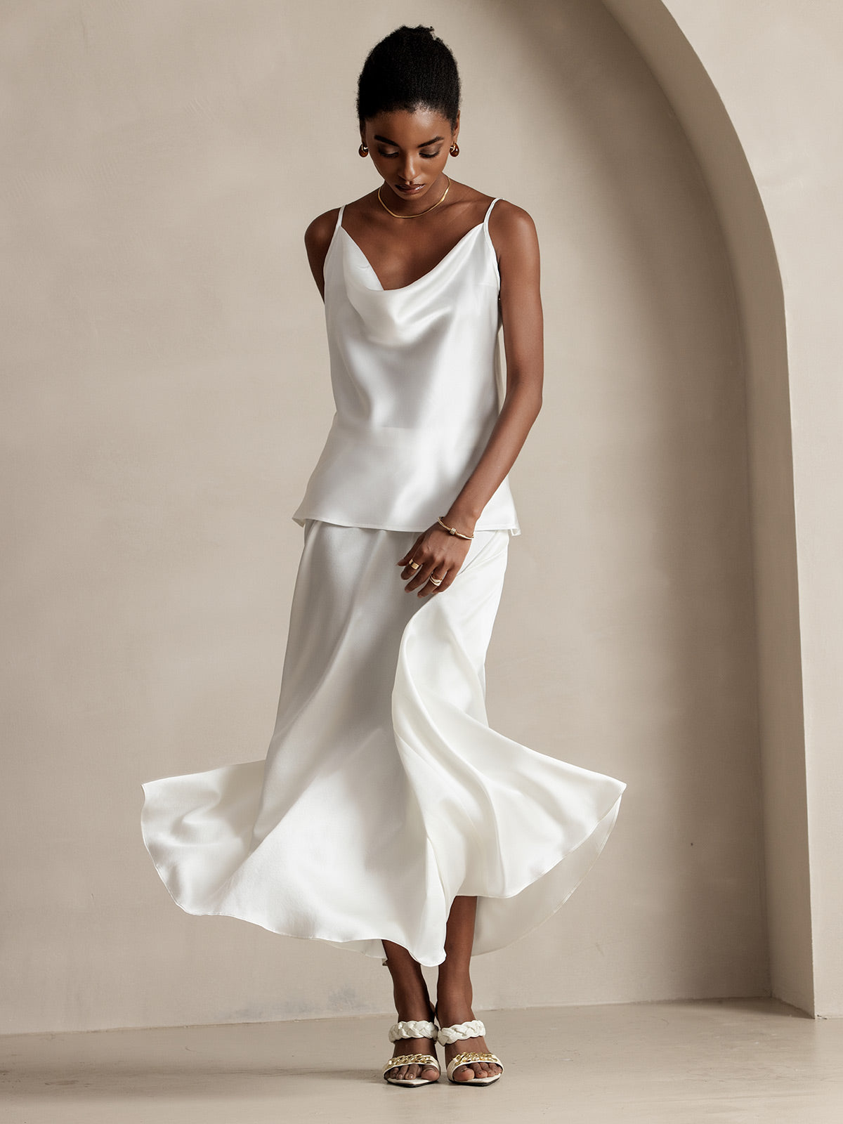 Rosstef 19Momme Silk A Line Maxi Skirt with Lining