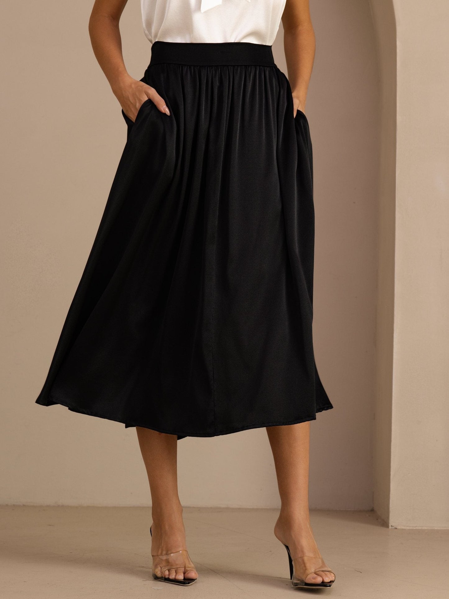 Rosstef 19Momme Stretch Silk A-Line Pleated Skirt