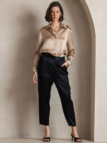 Rosstef 19Momme Sik Long Sleeve Lapel Collar Kadın Günüşü