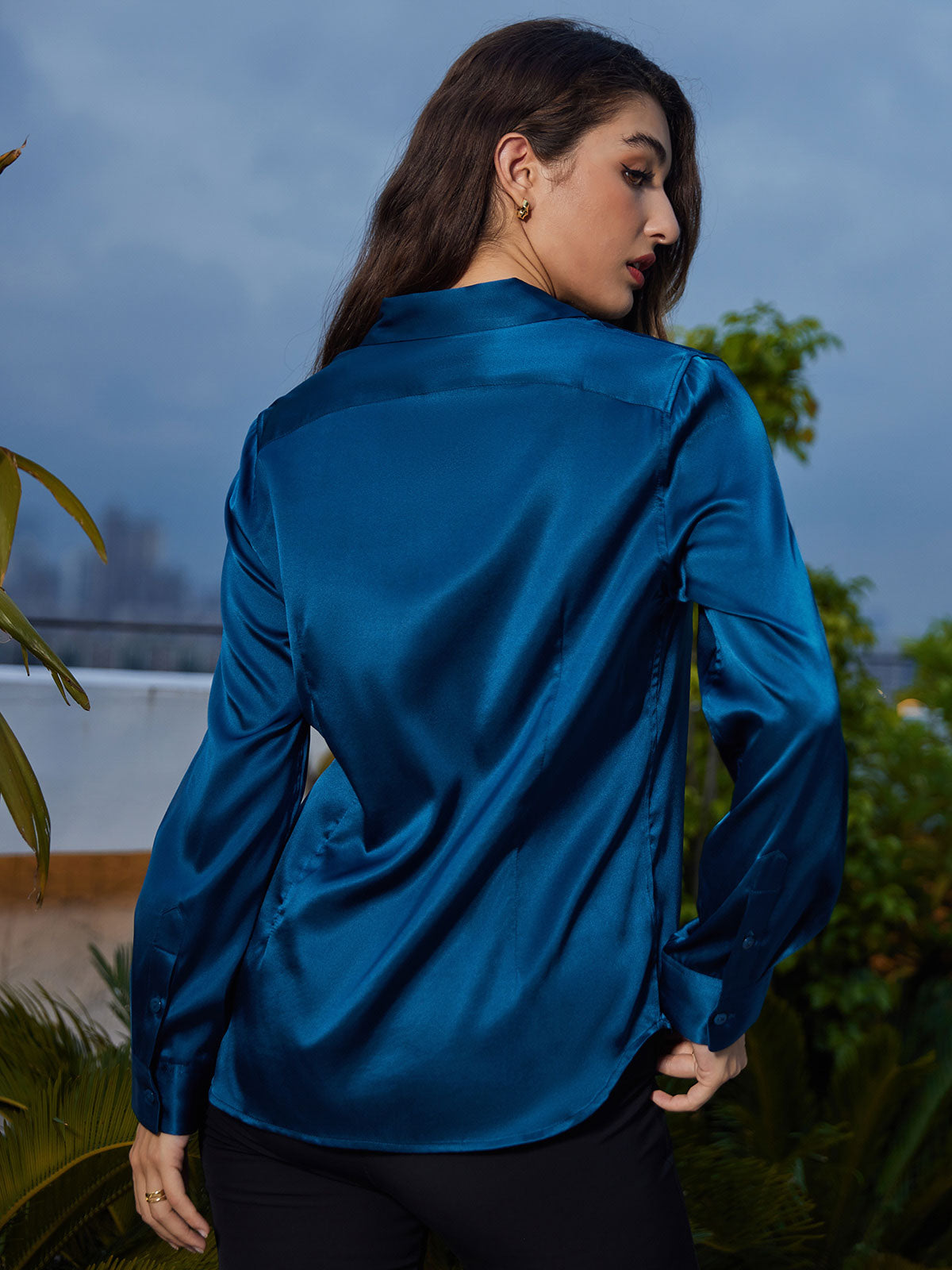 Rosstef 19Momme Sik Long Sleeve Lapel Collar Kadın Günüşü