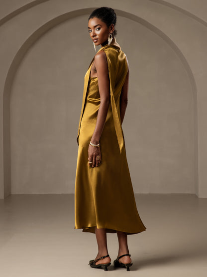 Rosstef 19Momme Silk Sleeveless Tie Neck Midi Dress