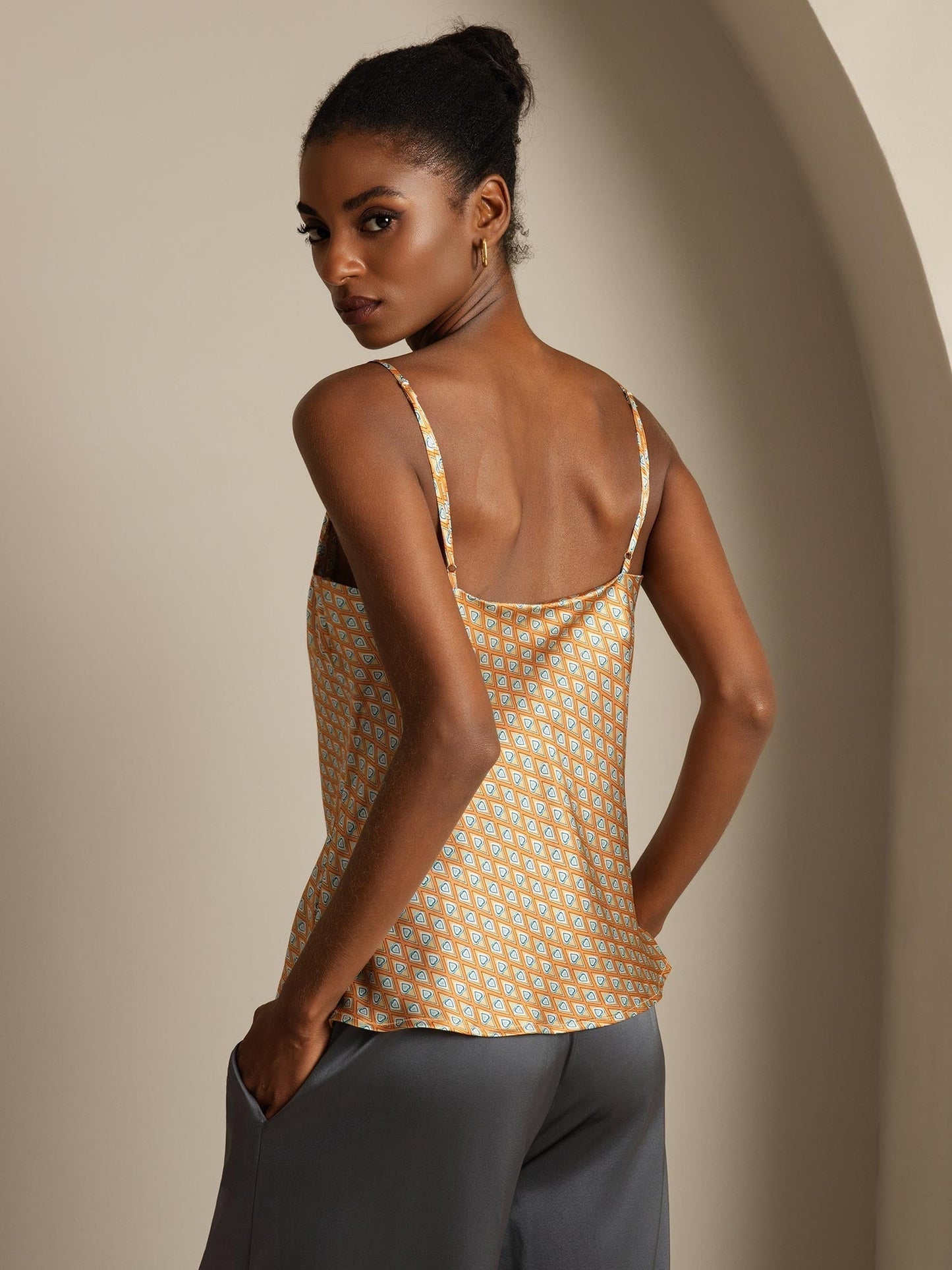 Rosstef Pure Silk Geometric Print Camisole