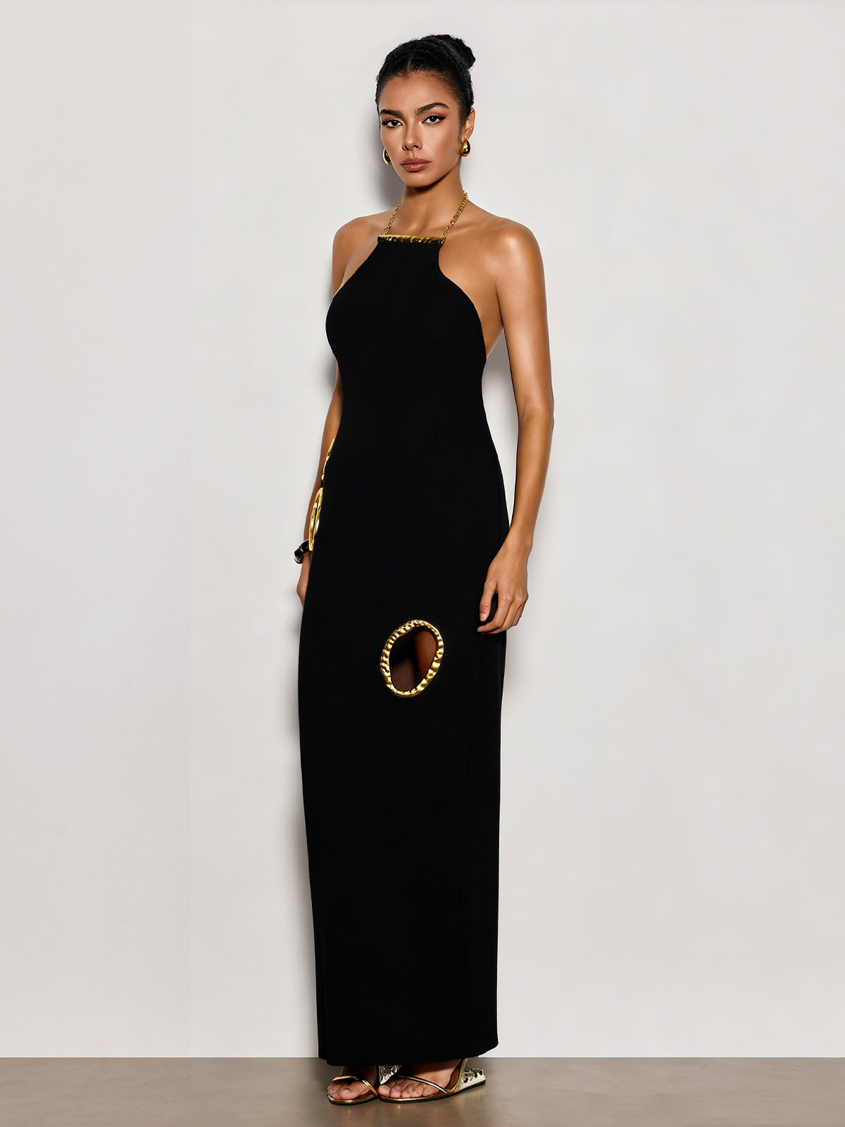 Gavrel Halterneck Cutout Maxi Dress In Black