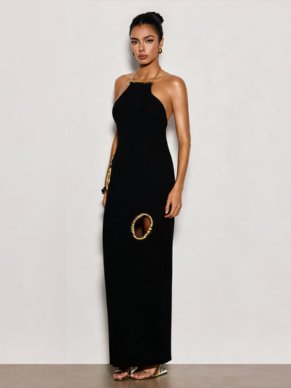 Gavrel Halterneck Cutout Maxi Dress In Black
