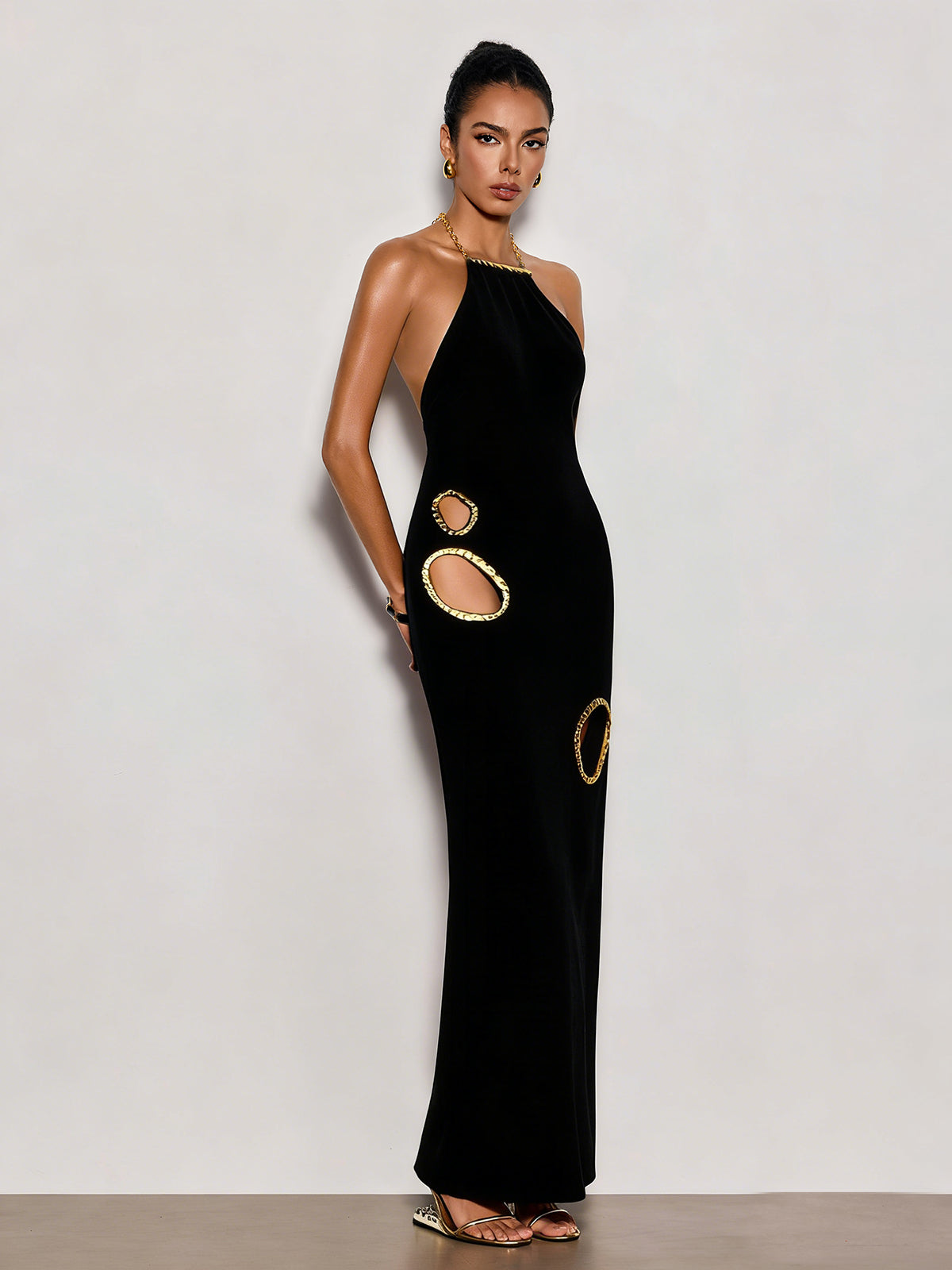 Gavrel Halterneck Cutout Maxi Dress In Black