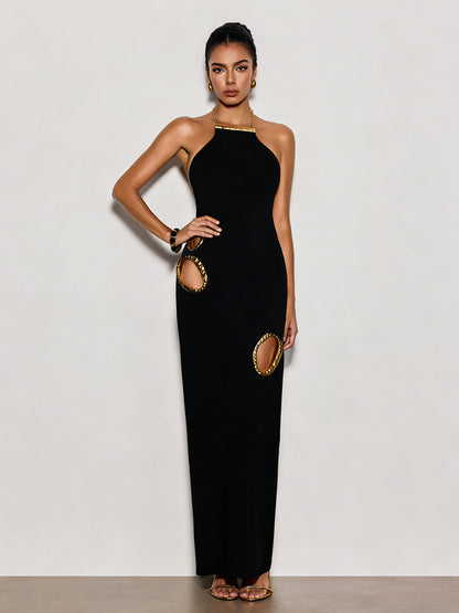 Gavrel Halterneck Cutout Maxi Dress In Black