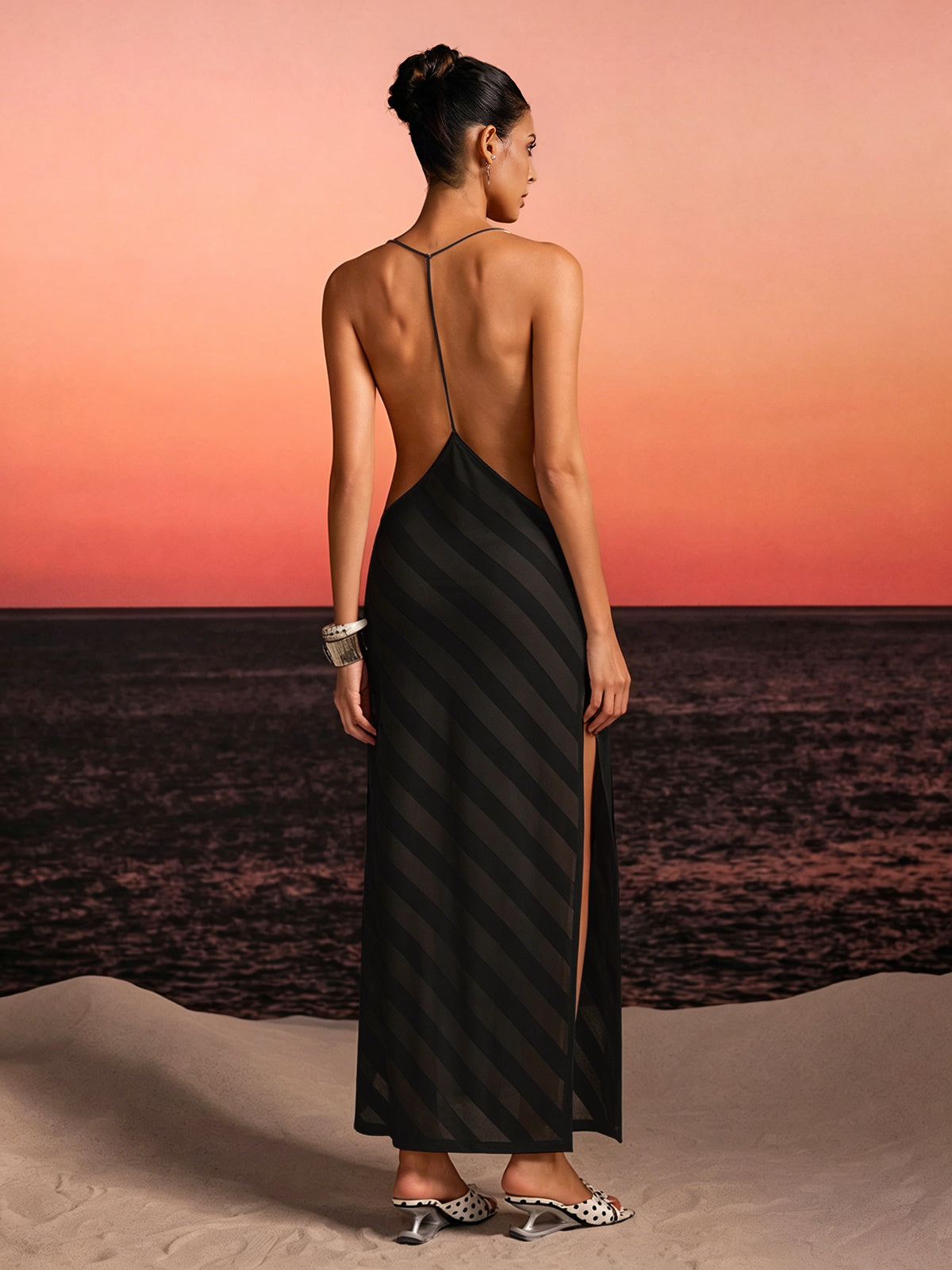 Havrel Backless Split Maxi Dress In Black