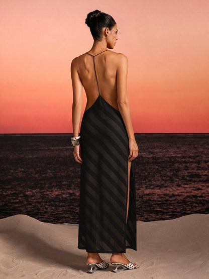 Havrel Backless Split Maxi Dress In Black