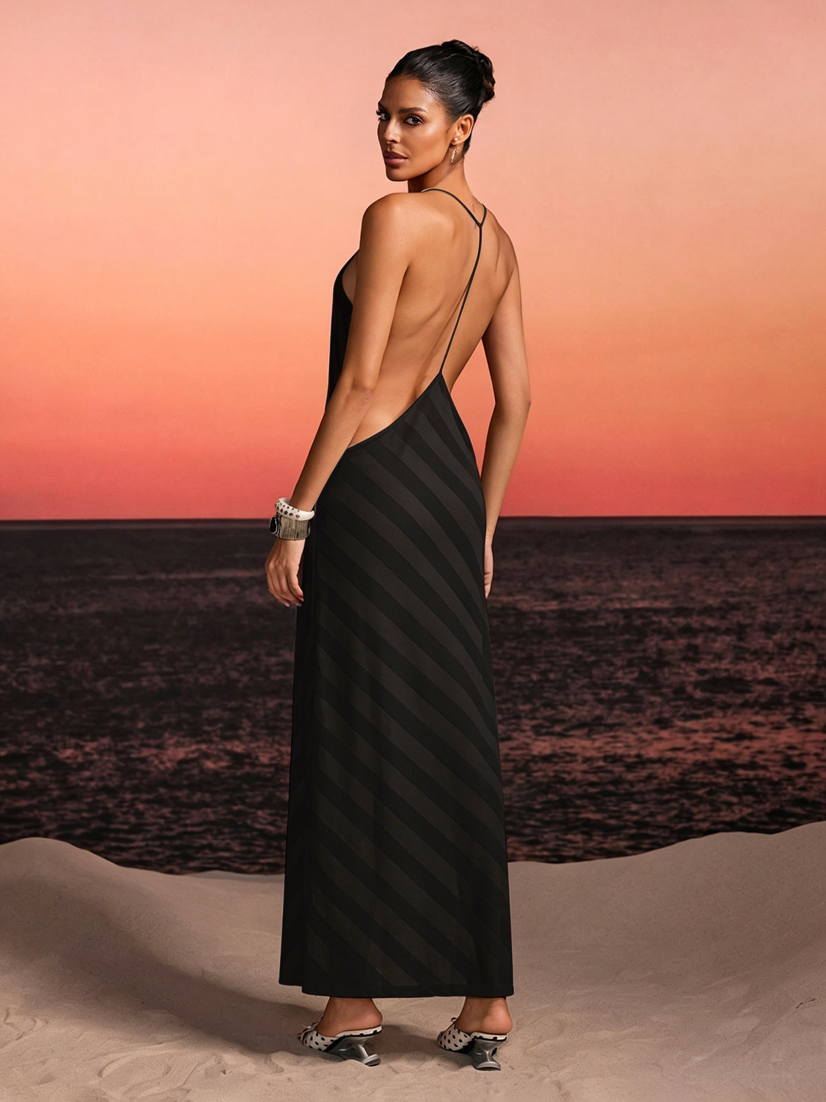 Havrel Backless Split Maxi Dress In Black