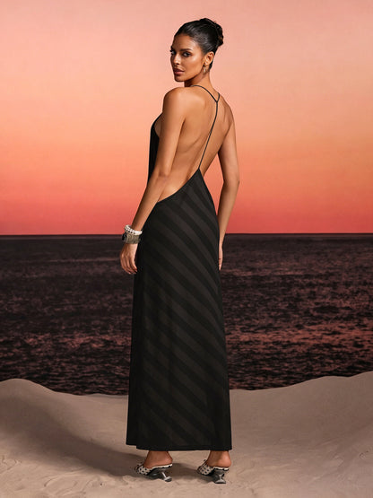Havrel Backless Split Maxi Dress In Black
