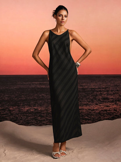 Havrel Backless Split Maxi Dress In Black