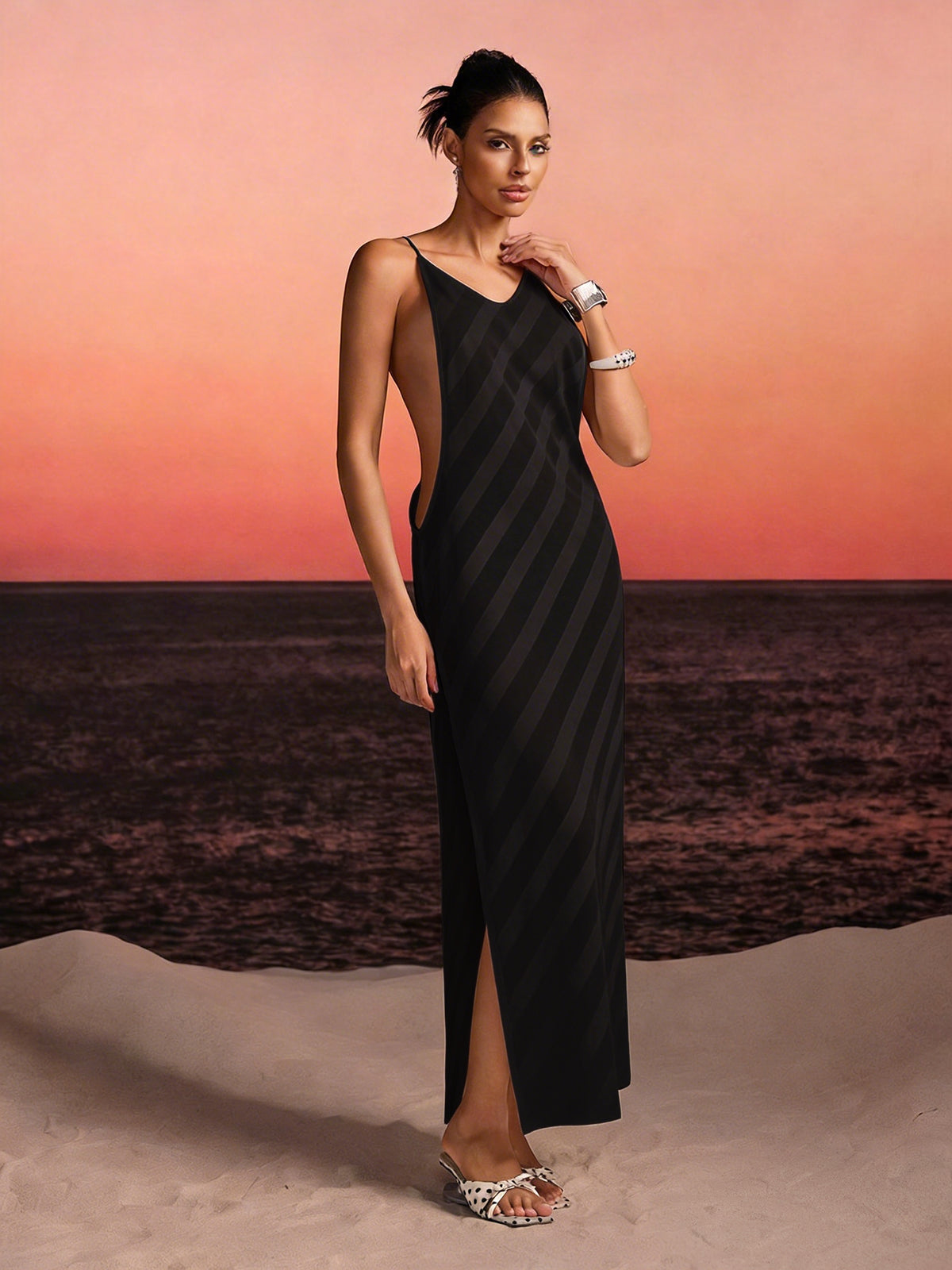 Havrel Backless Split Maxi Dress In Black
