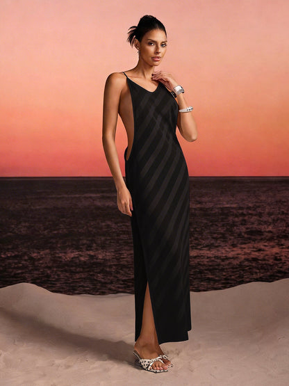 Havrel Backless Split Maxi Dress In Black
