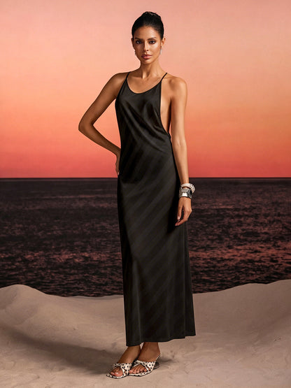 Havrel Backless Split Maxi Dress In Black