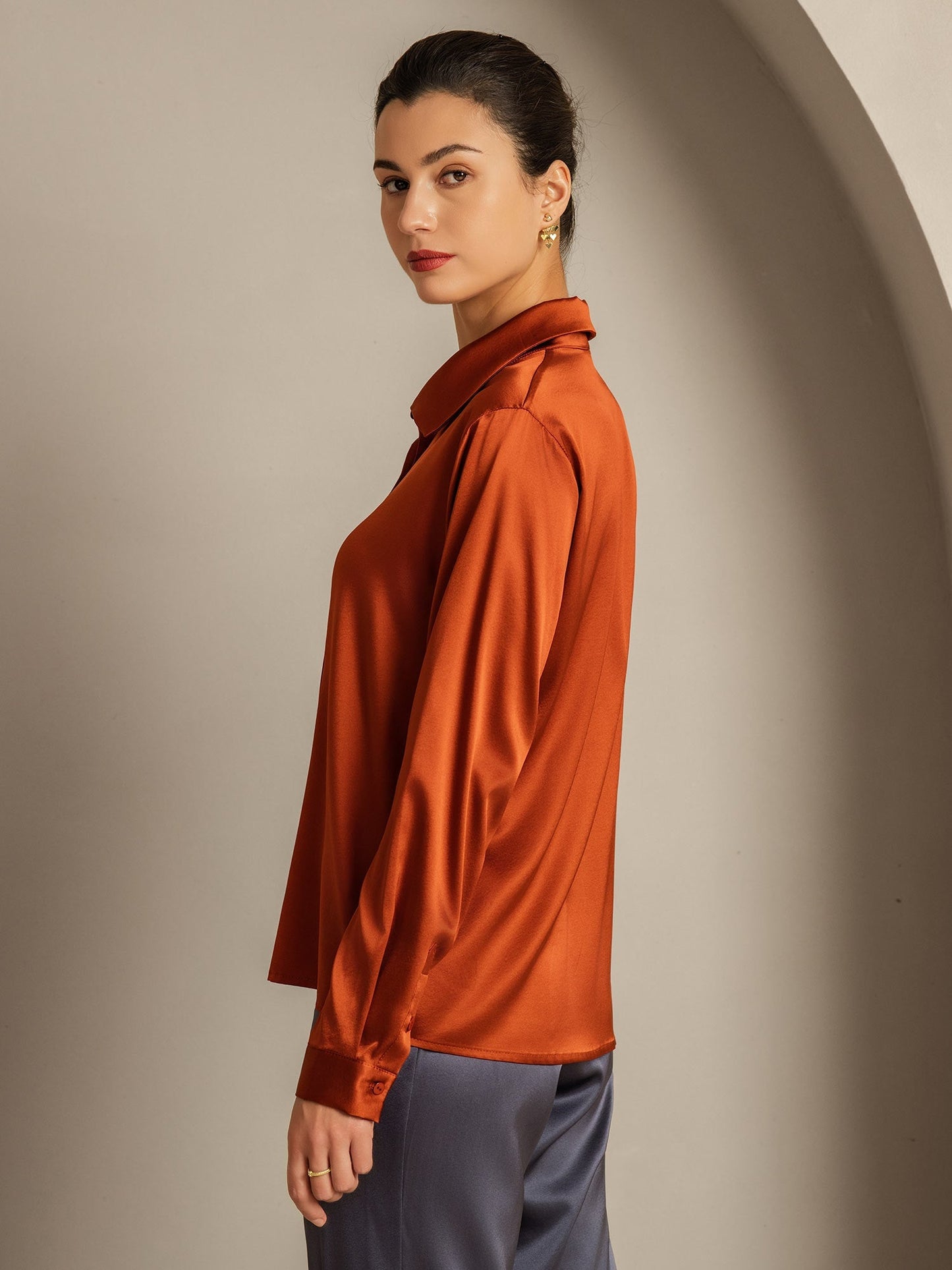 Rosstef 19 Momme Silk Long Sleeve Lapel Collar Kadın Şortu