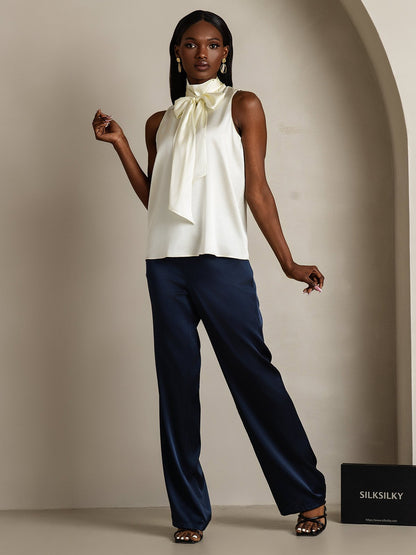Rosstef 19Momme Silk Sleeveless Tie Neck Blouse - Güçlü ve Elegan Tişört