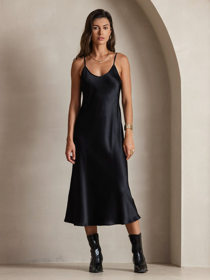 Rosstef 100% Mulberry Silk Spaghetti Strap Midi Long Dress