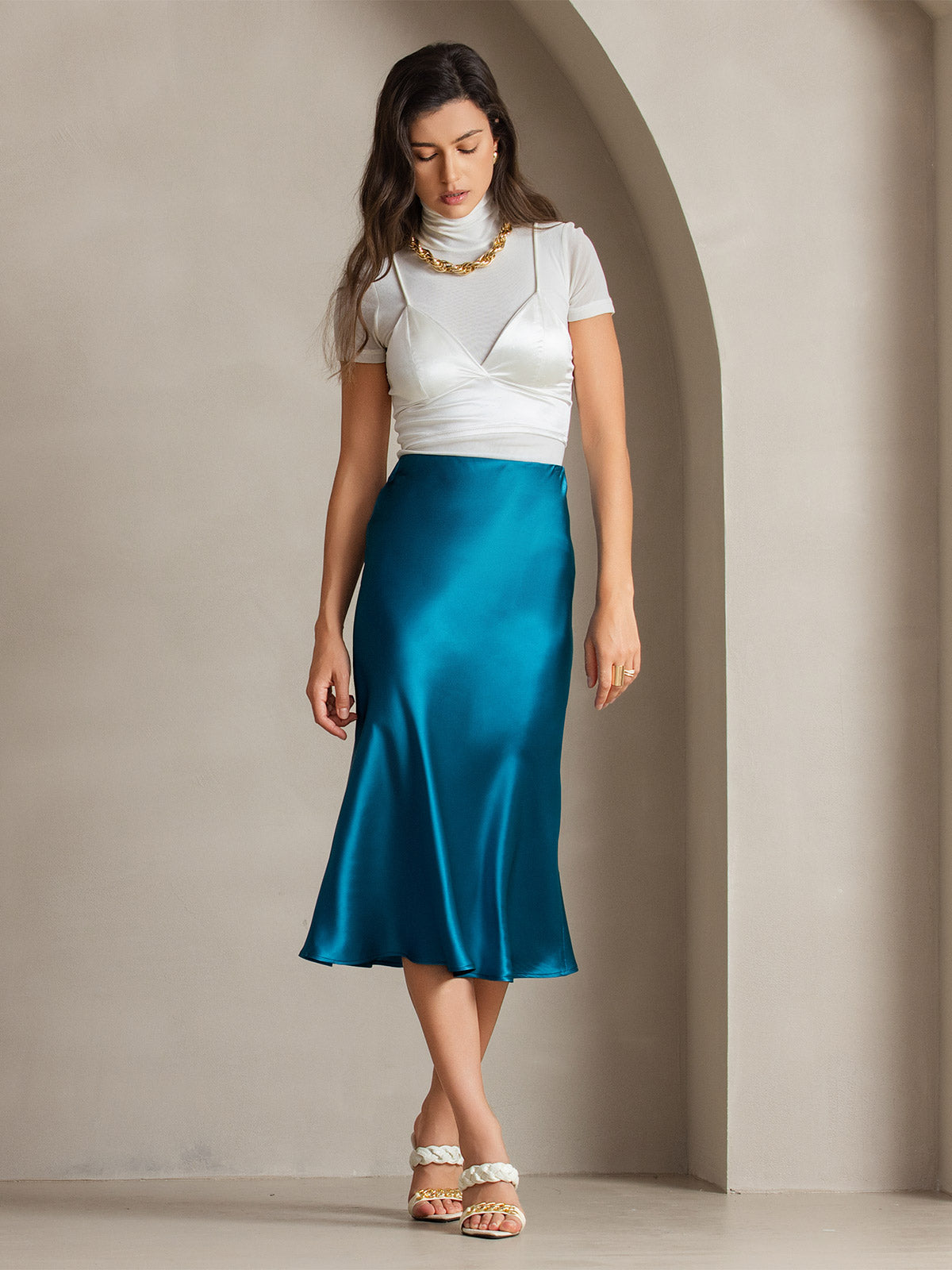 Rosstef 100% Mulberry Silk Stretch Long Straight Skirt