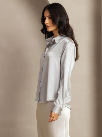 Rosstef 19Momme Silk Long Sleeve Lapel Collar Kadın Giyimi