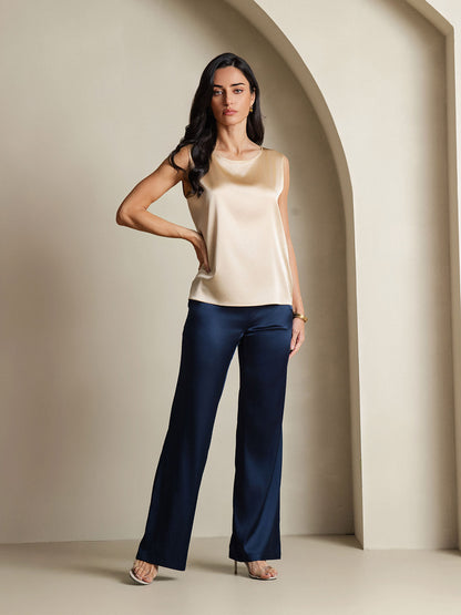 Rosstef 19Momme Silk Sleeveless Round Neck Women's Tank Top