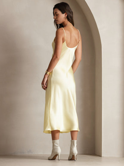 Rosstef 100% Mulberry Silk Spaghetti Strap Midi Long Dress