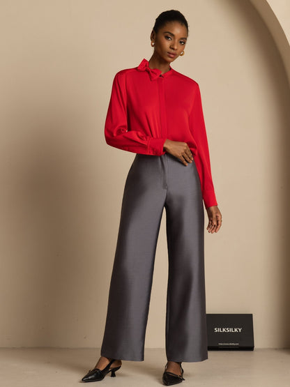 Rosstef 19Momme Stretch Silk Kadın Uzun Kollu Bow Bluzu