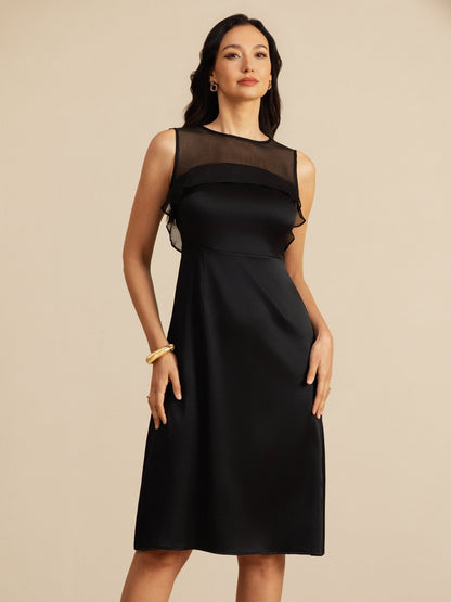 Rosstef 19Momme Pure Silk Illusion Neck Sleeveless Knee Length Giyin