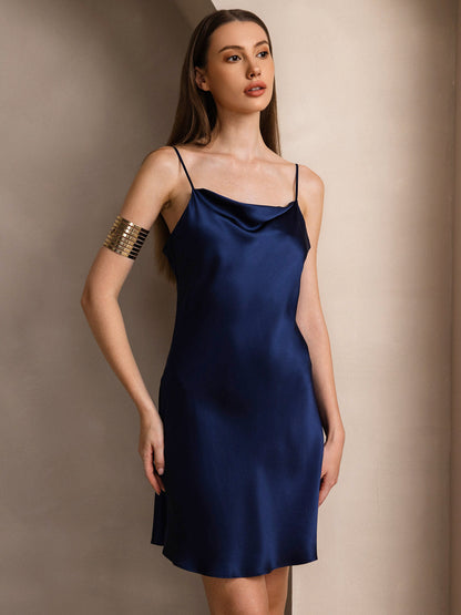 Rosstef 100% Mulberry Silk Cowl Neck Short Dress