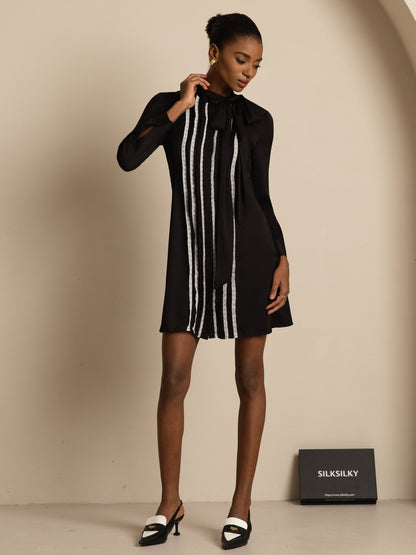 Rosstef 19Momme Stretch Silk Tie-Neck Short Shirt Dress