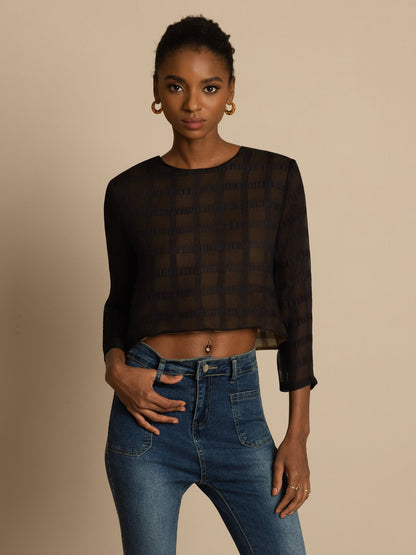 Rosstef Pure Silk Grid Crop Blouse