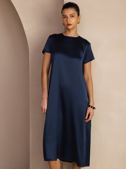 Rosstef 19Momme Silk Midi Dress With Side Pockets