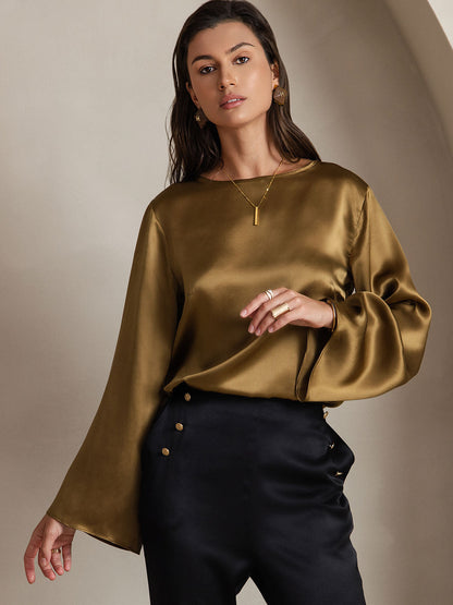 Rosstef 19Momme Silk Bell Sleeve Boat Neck Kadın Giyimi
