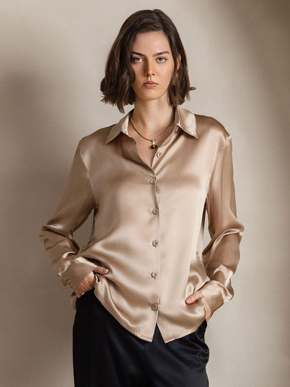 Rosstef 19Momme Sik Long Sleeve Lapel Collar Kadın Günüşü