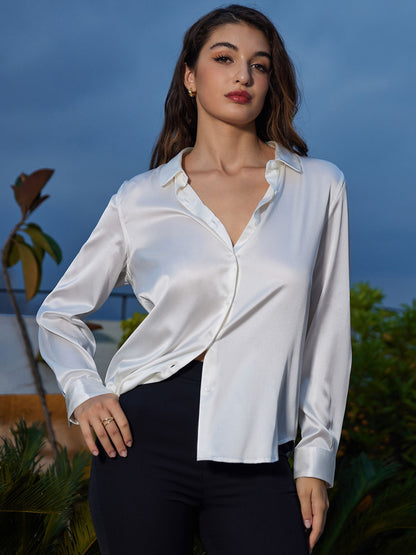 Rosstef 19Momme Sik Long Sleeve Lapel Collar Kadın Günüşü