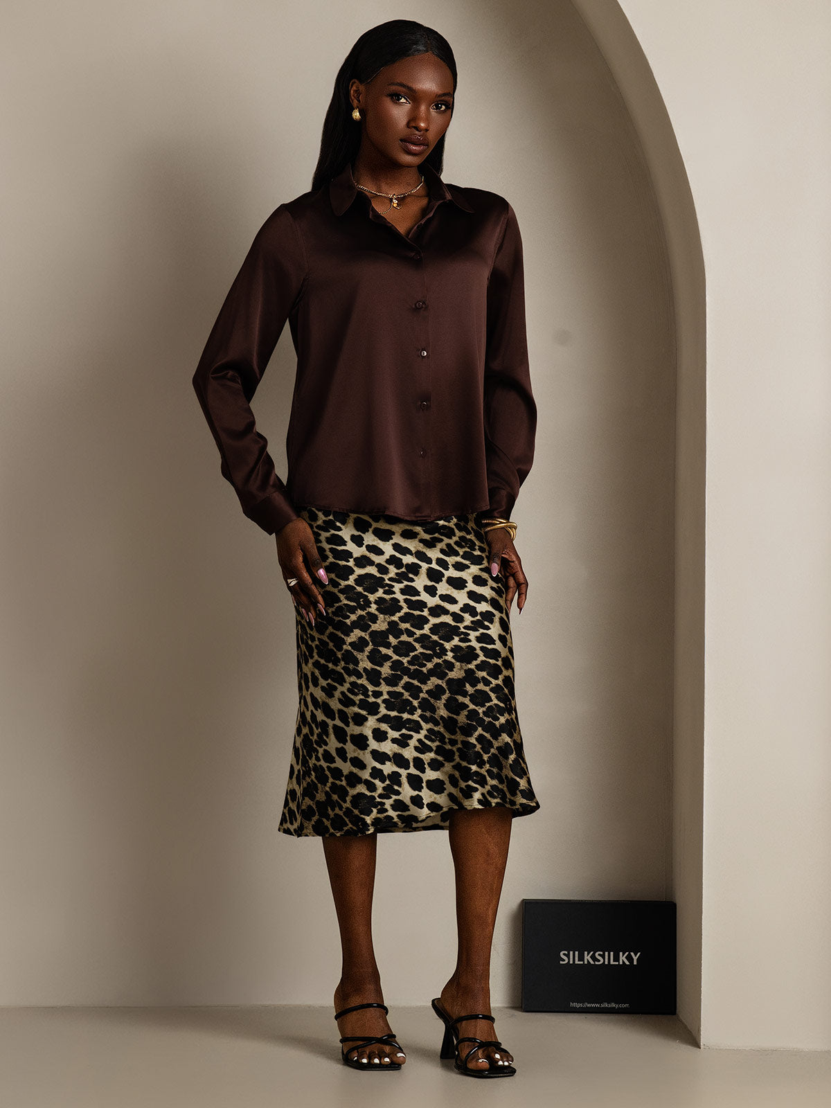 Rosstef 19Momme Silk Long Sleeve Lapel Collar Kadın Giyimi