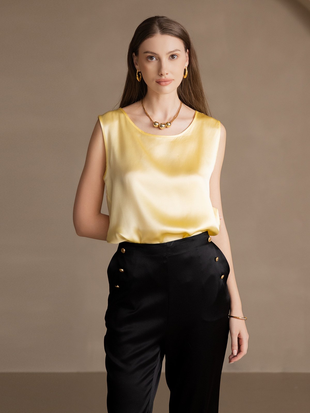 Rosstef 19Momme Silk Sleeveless Round Neck Women's Tank Top
