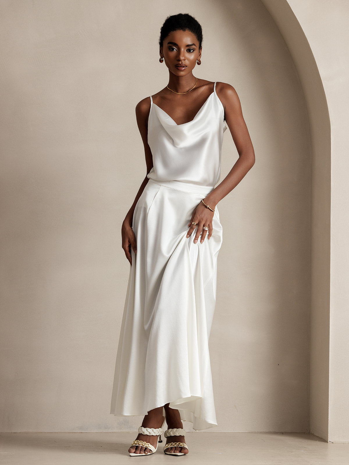 Rosstef 19Momme Silk A Line Maxi Skirt with Lining