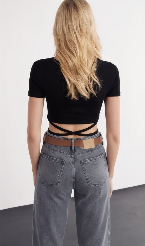 Azure Cut-Out İpli Crop Bluz