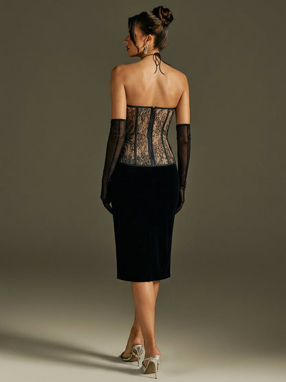 Rosstef Halterneck Corset Lace Midi Dress