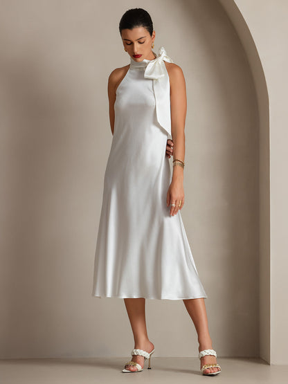 Rosstef 19Momme Silk Sleeveless Tie Neck Midi Dress