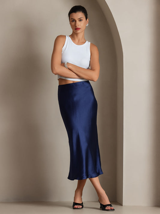 Rosstef 100% Mulberry Silk Stretch Long Straight Skirt
