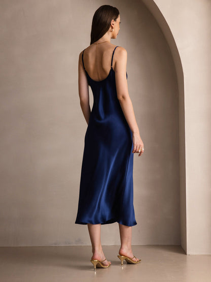 Rosstef 100% Mulberry Silk Spaghetti Strap Midi Long Dress
