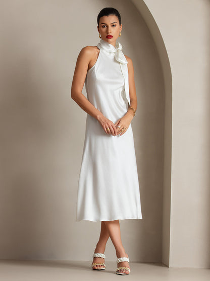 Rosstef 19Momme Silk Sleeveless Tie Neck Midi Dress