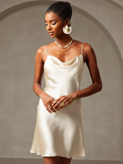 Rosstef 100% Mulberry Silk Cowl Neck Short Dress